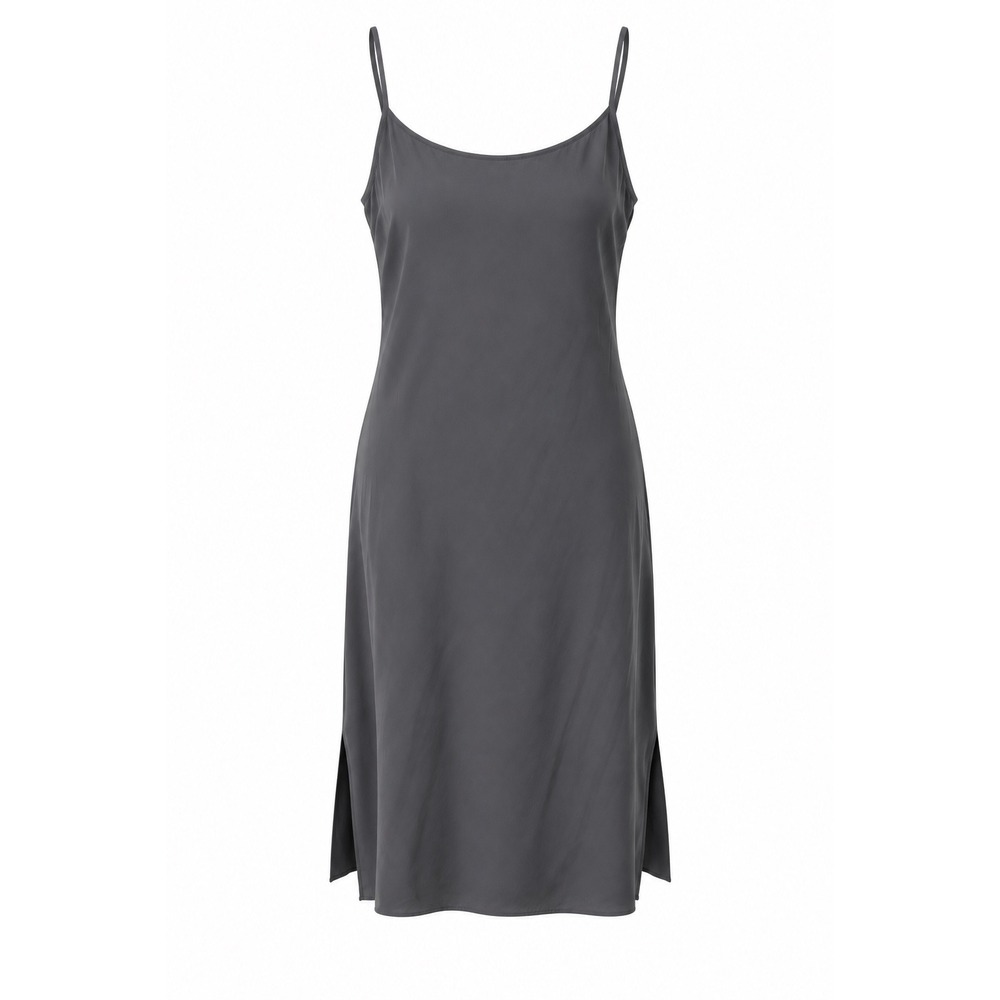Eileen Fisher Dress Slip 100% Silk Crepe S Charcoal Gray Minimalist Lagenlook